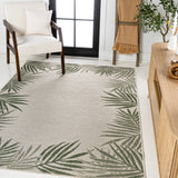 Palm Coastal Cottage Palm Frond Border Indoor/Outdoor Area Rug