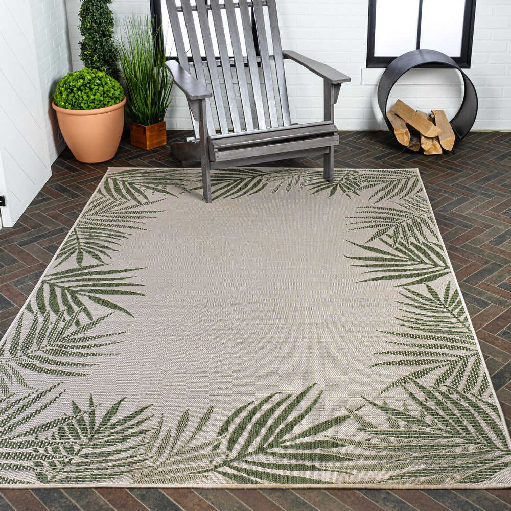 Palm Coastal Cottage Palm Frond Border Indoor/Outdoor Area Rug