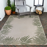 Palm Coastal Cottage Palm Frond Border Indoor/Outdoor Area Rug