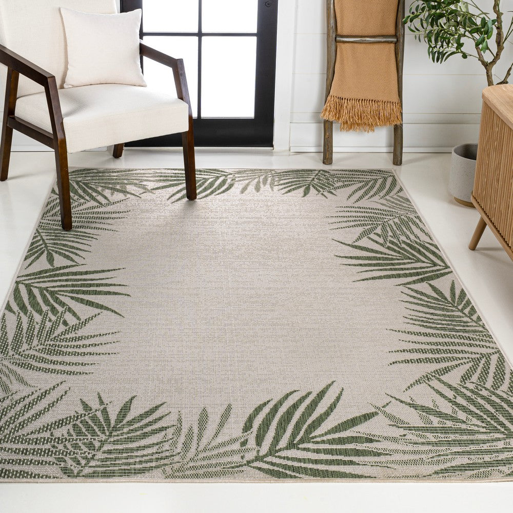 Palm Coastal Cottage Palm Frond Border Indoor/Outdoor Area Rug