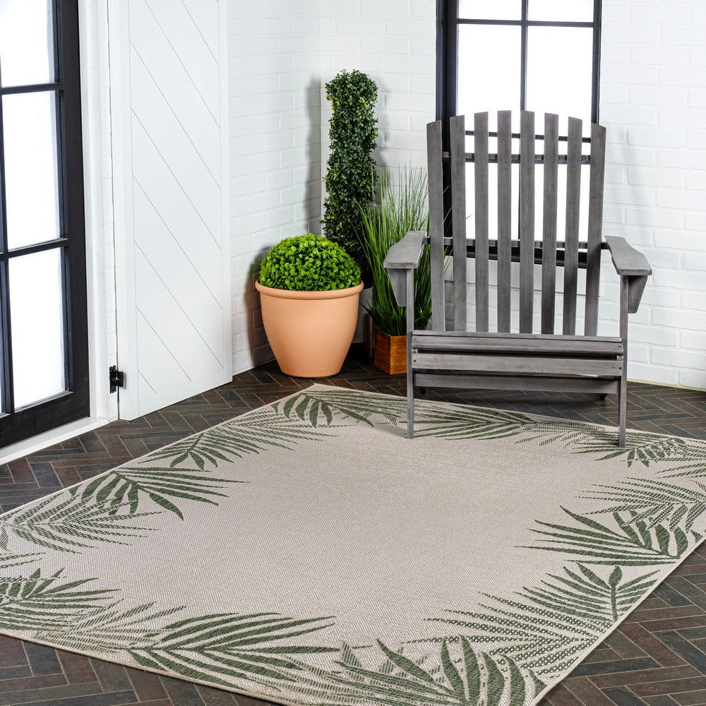 Palm Coastal Cottage Palm Frond Border Indoor/Outdoor Area Rug
