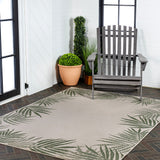 Palm Coastal Cottage Palm Frond Border Indoor/Outdoor Area Rug