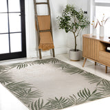 Palm Coastal Cottage Palm Frond Border Indoor/Outdoor Area Rug