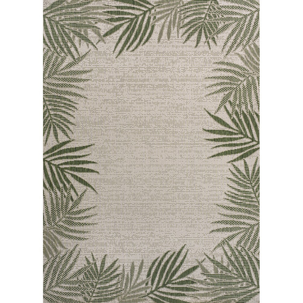 Palm Coastal Cottage Palm Frond Border Indoor/Outdoor Area Rug