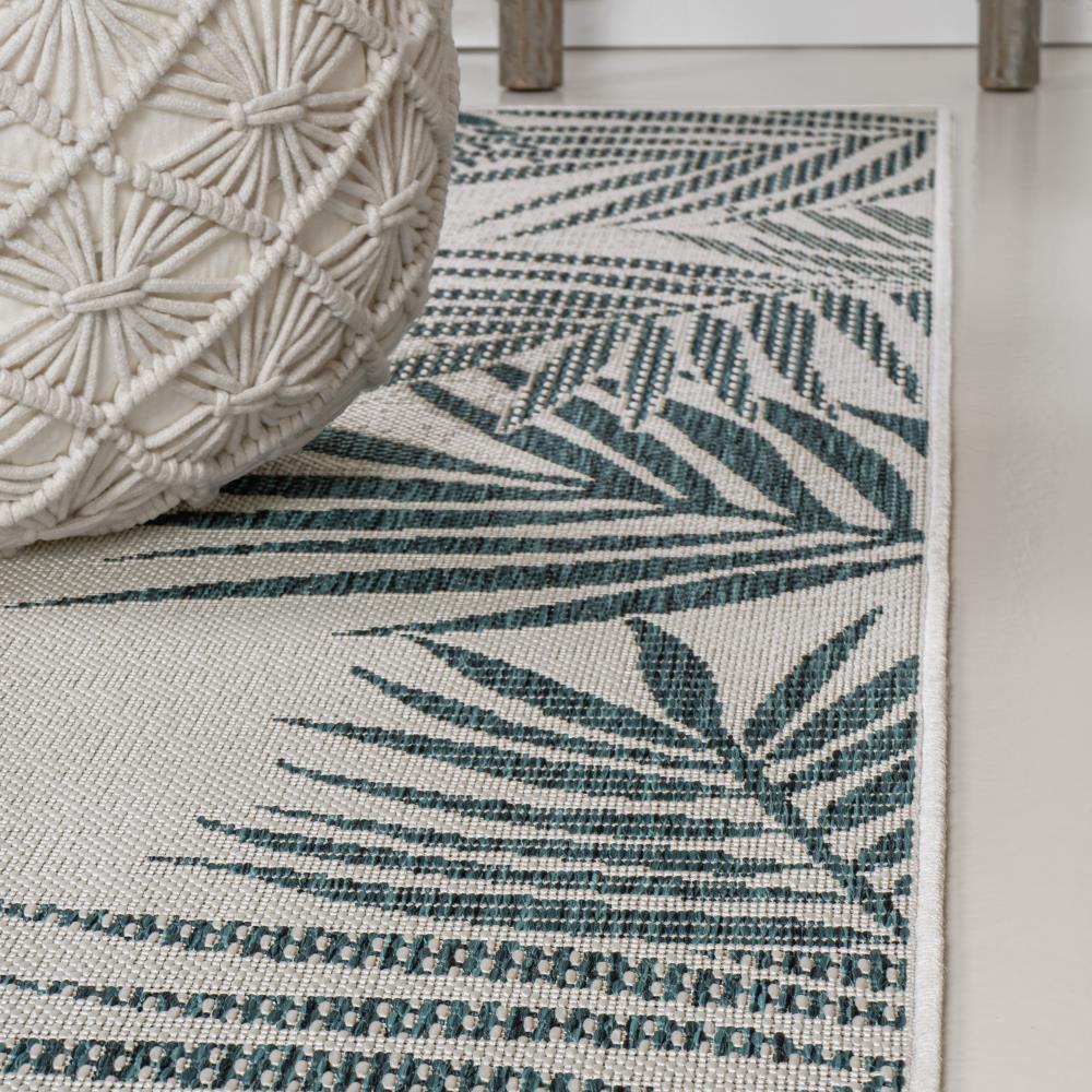 Palm Coastal Cottage Palm Frond Border Indoor/Outdoor Area Rug