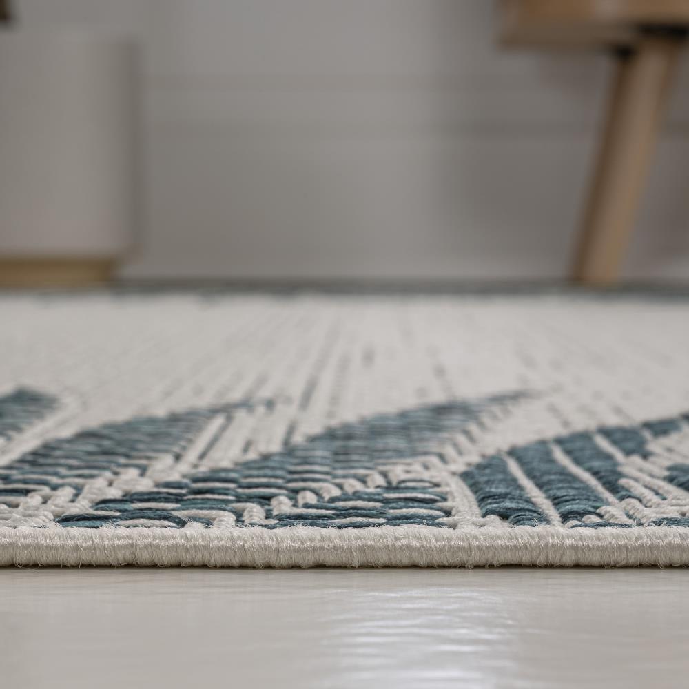 Palm Coastal Cottage Palm Frond Border Indoor/Outdoor Area Rug