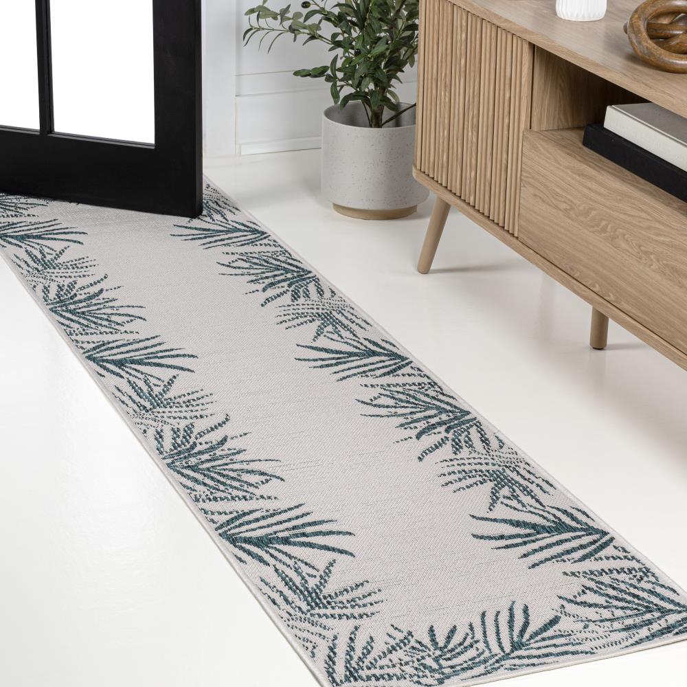 Palm Coastal Cottage Palm Frond Border Indoor/Outdoor Area Rug