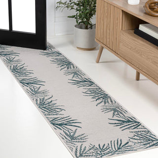 Palm Coastal Cottage Palm Frond Border Indoor/Outdoor Area Rug