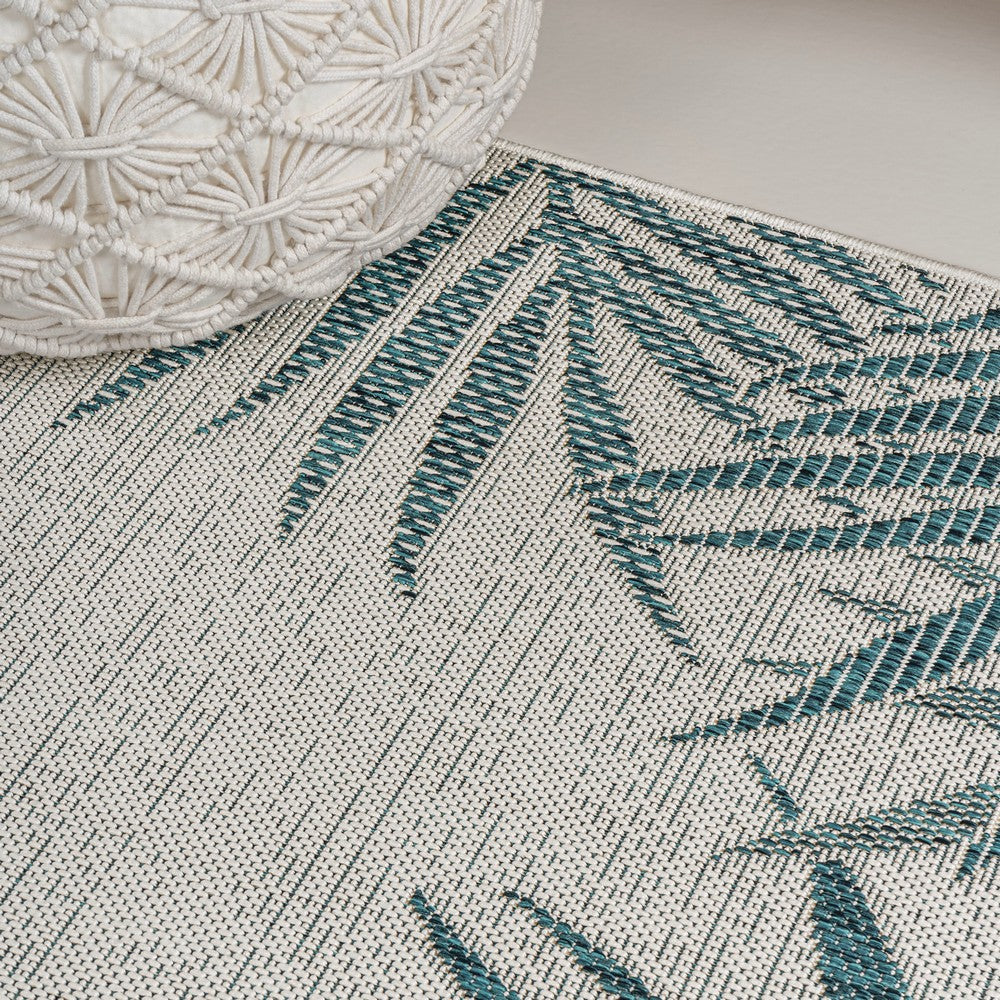 Palm Coastal Cottage Palm Frond Border Indoor/Outdoor Area Rug