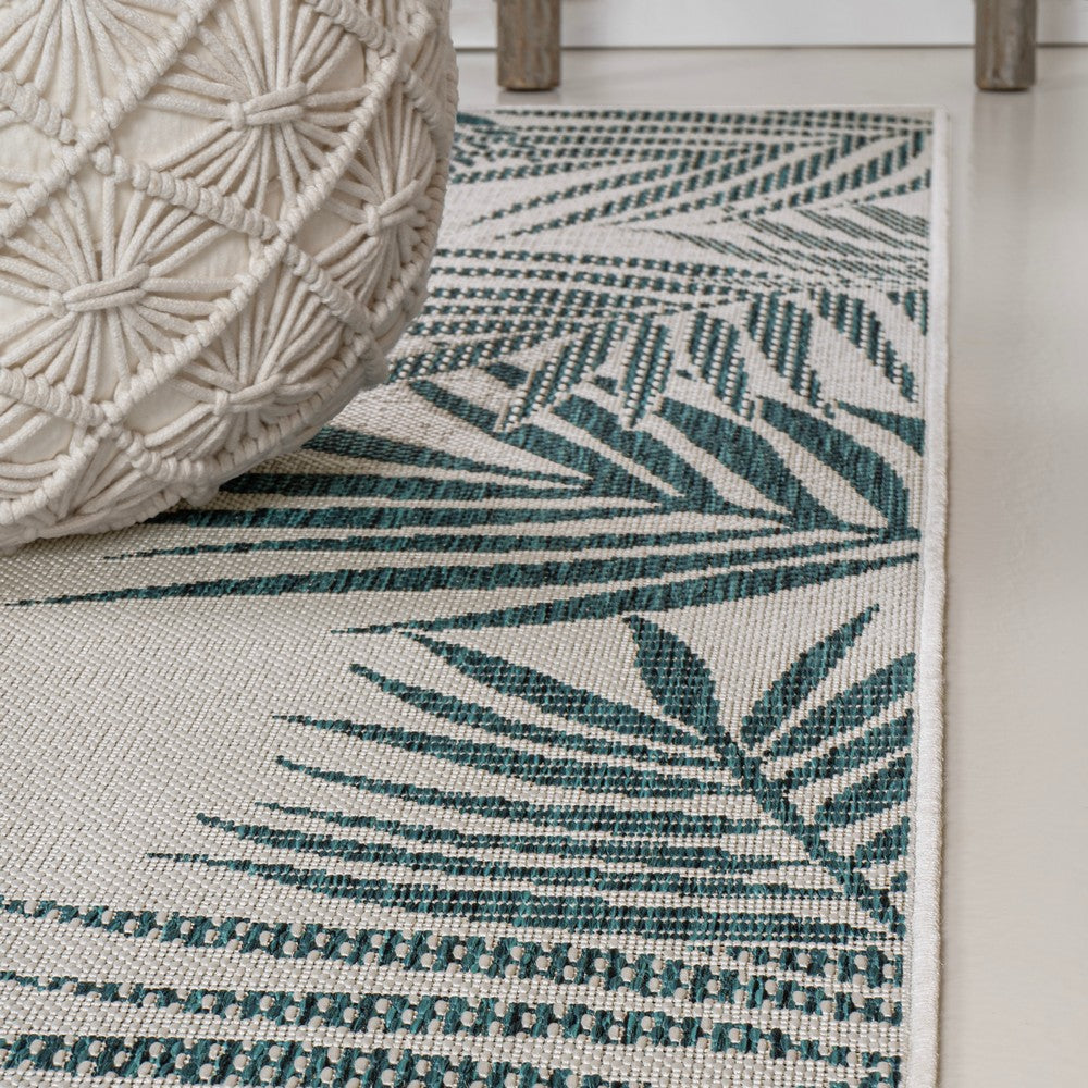 Palm Coastal Cottage Palm Frond Border Indoor/Outdoor Area Rug