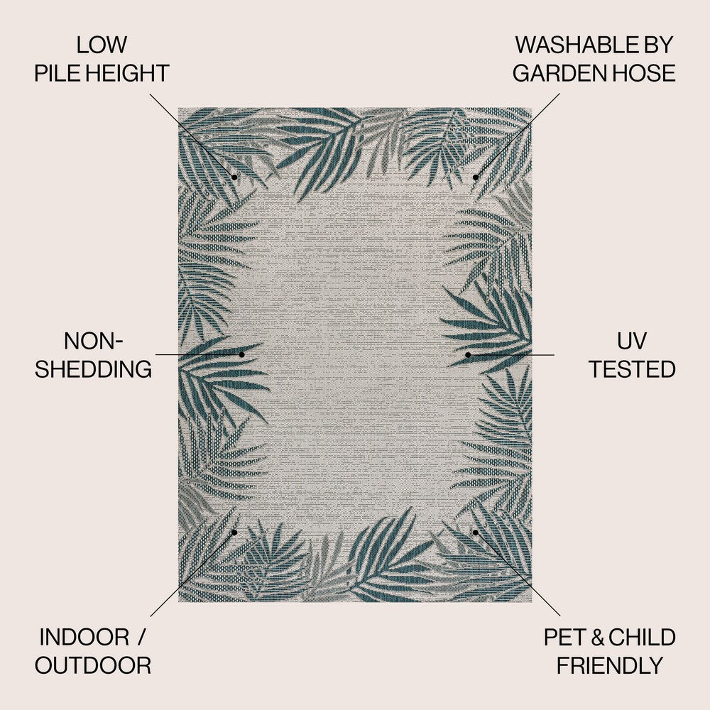 Palm Coastal Cottage Palm Frond Border Indoor/Outdoor Area Rug