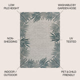 Palm Coastal Cottage Palm Frond Border Indoor/Outdoor Area Rug