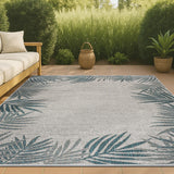 Palm Coastal Cottage Palm Frond Border Indoor/Outdoor Area Rug