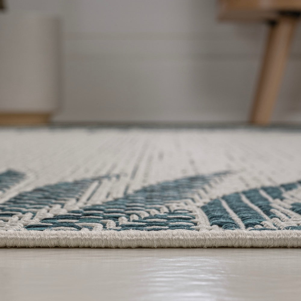 Palm Coastal Cottage Palm Frond Border Indoor/Outdoor Area Rug