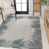Palm Coastal Cottage Palm Frond Border Indoor/Outdoor Area Rug
