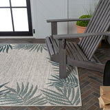 Palm Coastal Cottage Palm Frond Border Indoor/Outdoor Area Rug