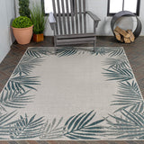 Palm Coastal Cottage Palm Frond Border Indoor/Outdoor Area Rug
