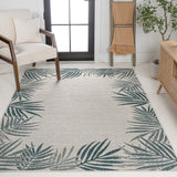Palm Coastal Cottage Palm Frond Border Indoor/Outdoor Area Rug