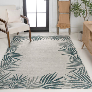 Palm Coastal Cottage Palm Frond Border Indoor/Outdoor Area Rug