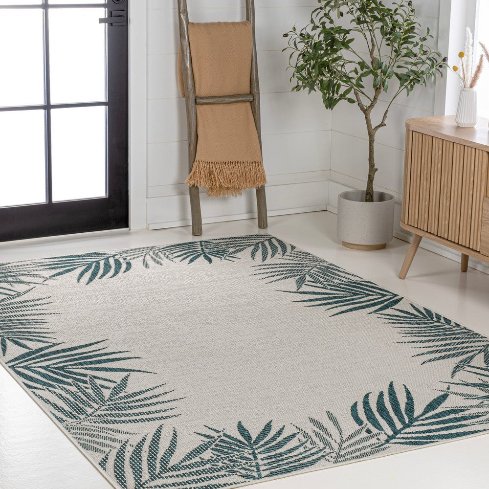 Palm Coastal Cottage Palm Frond Border Indoor/Outdoor Area Rug