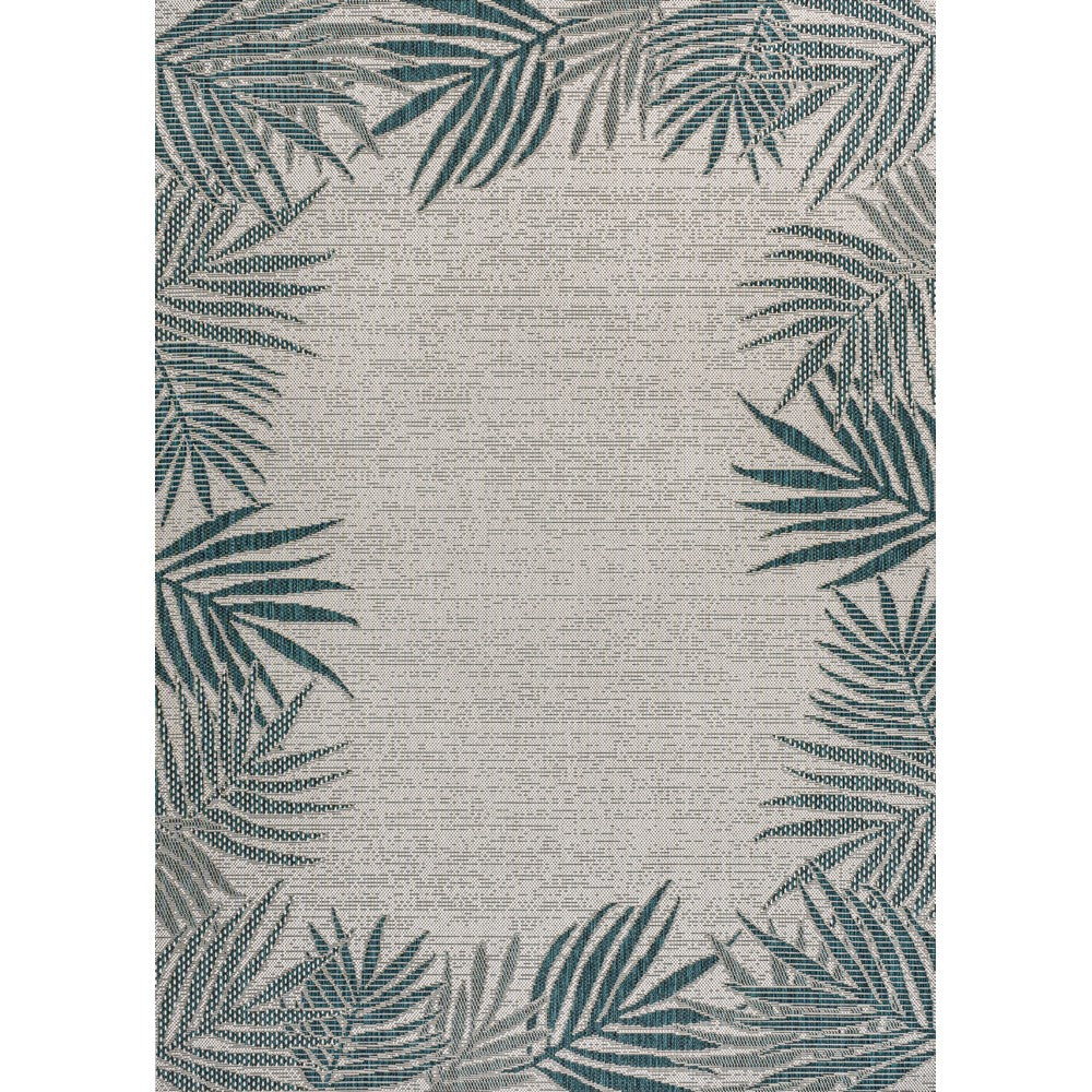 Palm Coastal Cottage Palm Frond Border Indoor/Outdoor Area Rug