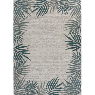Palm Coastal Cottage Palm Frond Border Indoor/Outdoor Area Rug