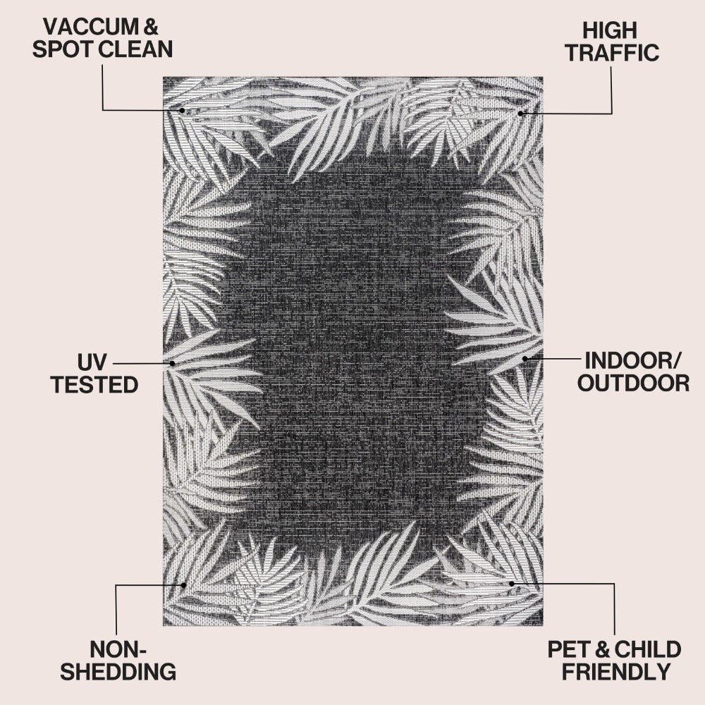 Palm Coastal Cottage Palm Frond Border Indoor/Outdoor Area Rug
