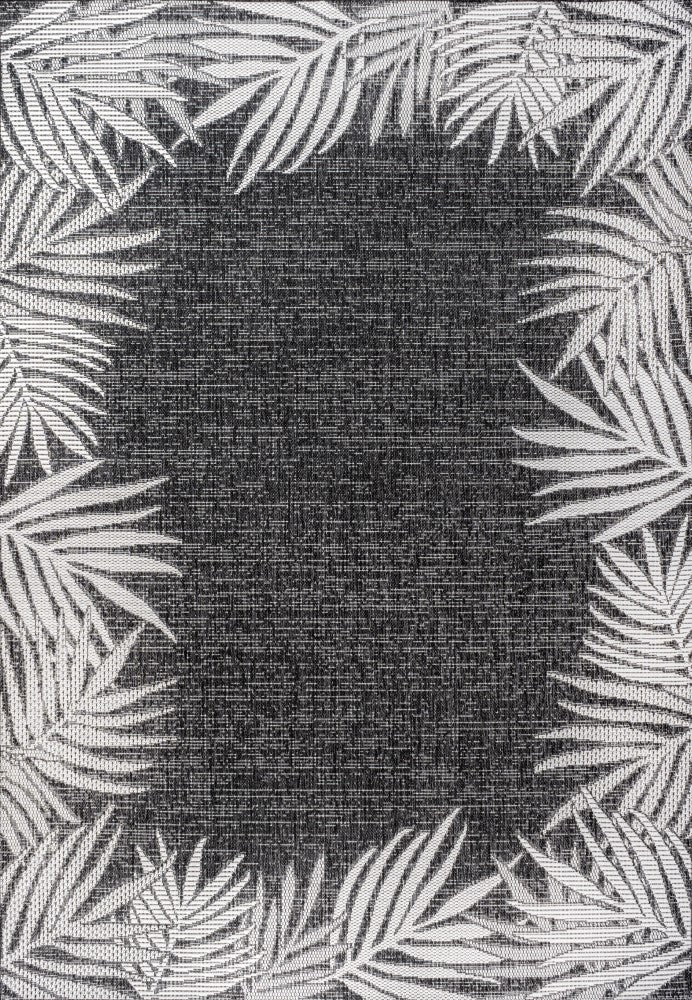 Palm Coastal Cottage Palm Frond Border Indoor/Outdoor Area Rug