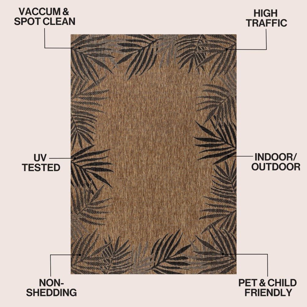 Palm Coastal Cottage Palm Frond Border Indoor/Outdoor Area Rug