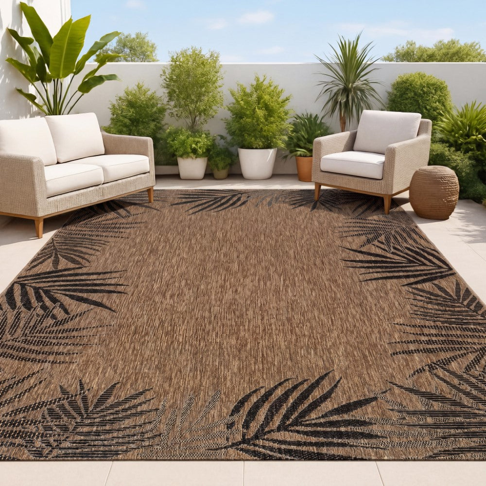 Palm Coastal Cottage Palm Frond Border Indoor/Outdoor Area Rug