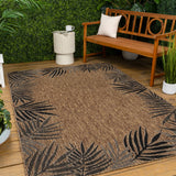 Palm Coastal Cottage Palm Frond Border Indoor/Outdoor Area Rug