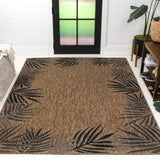 Palm Coastal Cottage Palm Frond Border Indoor/Outdoor Area Rug