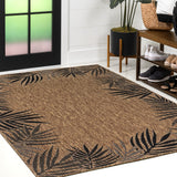 Palm Coastal Cottage Palm Frond Border Indoor/Outdoor Area Rug