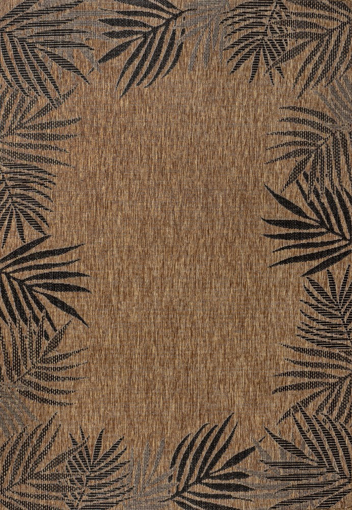 Palm Coastal Cottage Palm Frond Border Indoor/Outdoor Area Rug