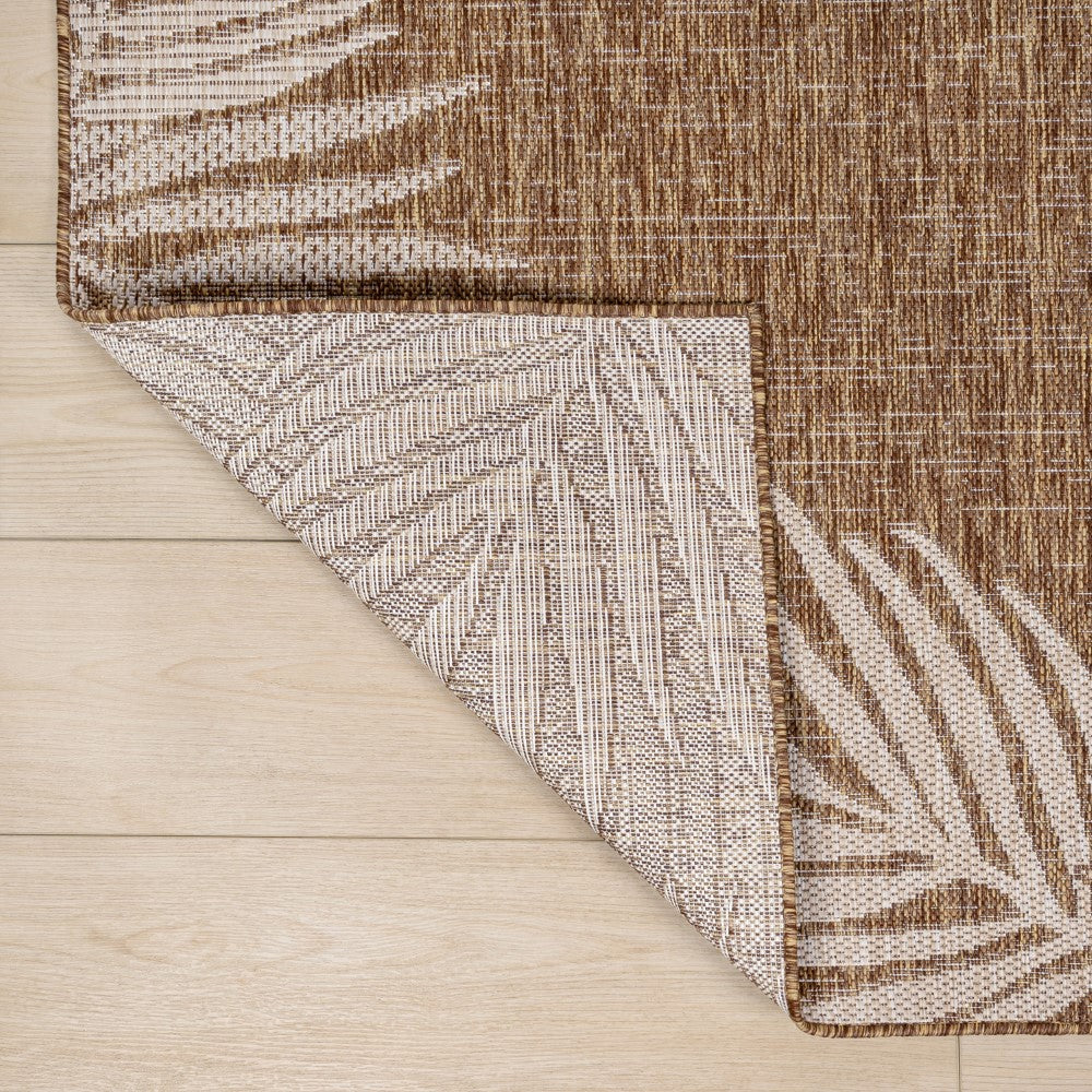 Palm Coastal Cottage Palm Frond Border Indoor/Outdoor Area Rug
