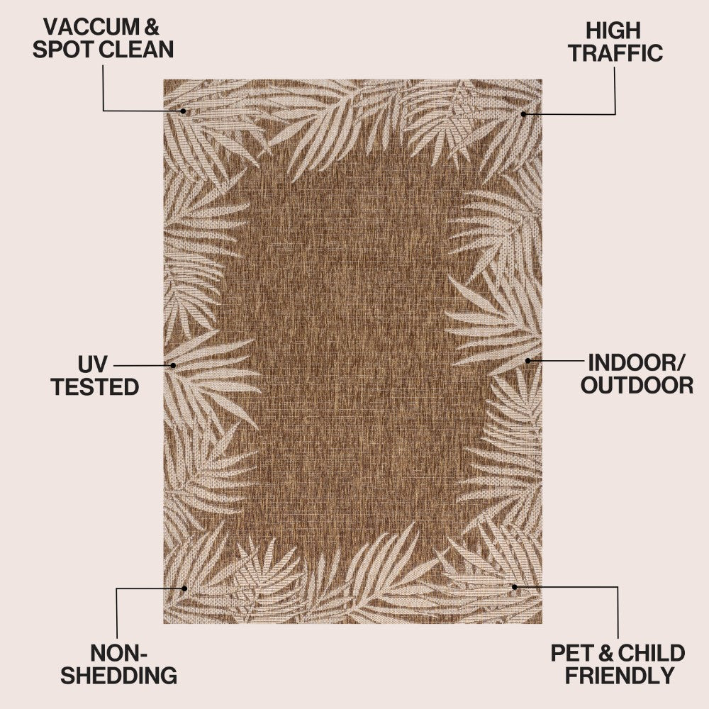 Palm Coastal Cottage Palm Frond Border Indoor/Outdoor Area Rug