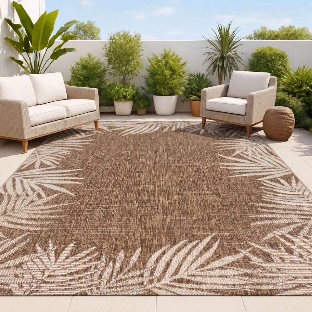 Palm Coastal Cottage Palm Frond Border Indoor/Outdoor Area Rug