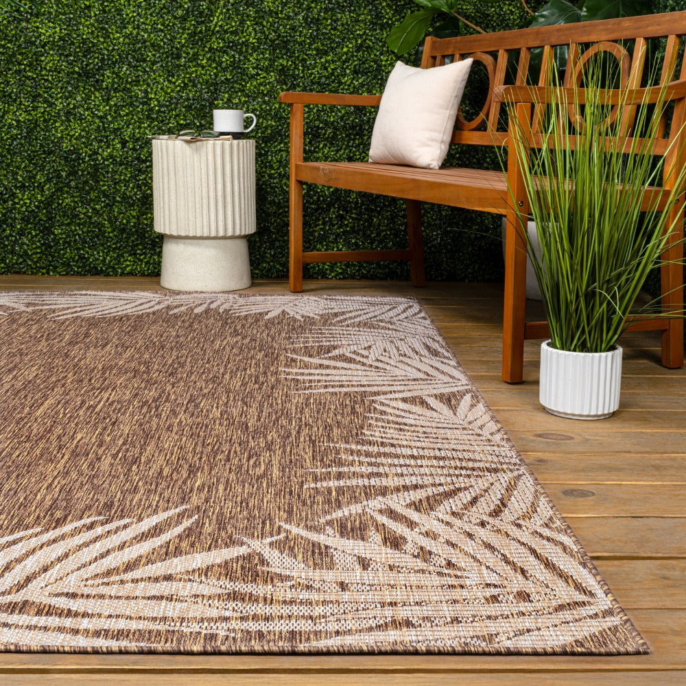 Palm Coastal Cottage Palm Frond Border Indoor/Outdoor Area Rug