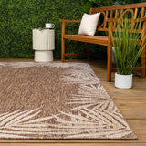 Palm Coastal Cottage Palm Frond Border Indoor/Outdoor Area Rug