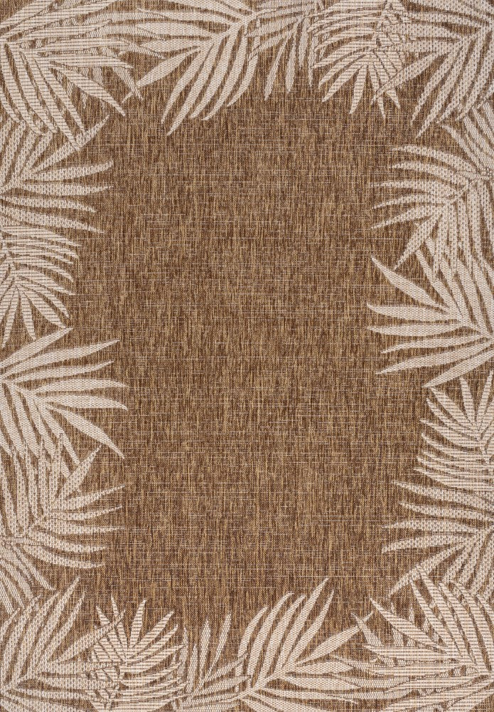 Palm Coastal Cottage Palm Frond Border Indoor/Outdoor Area Rug