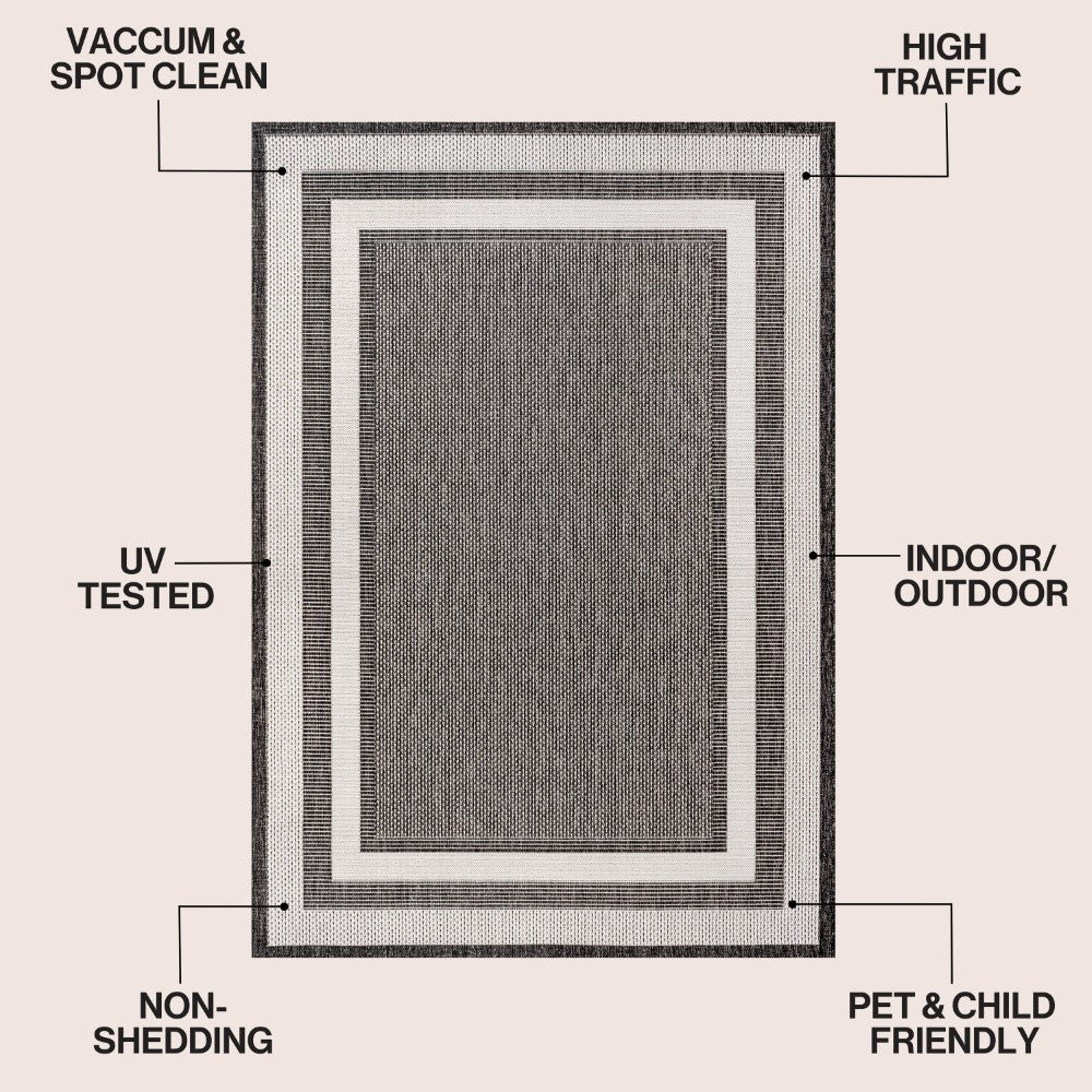 Thin Classic 3-Stripe Border Indoor/Outdoor Area Rug