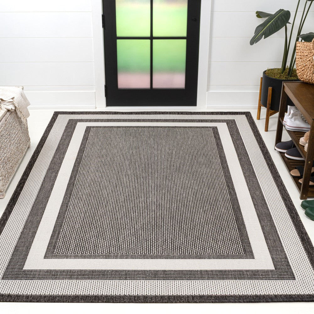 Thin Classic 3-Stripe Border Indoor/Outdoor Area Rug