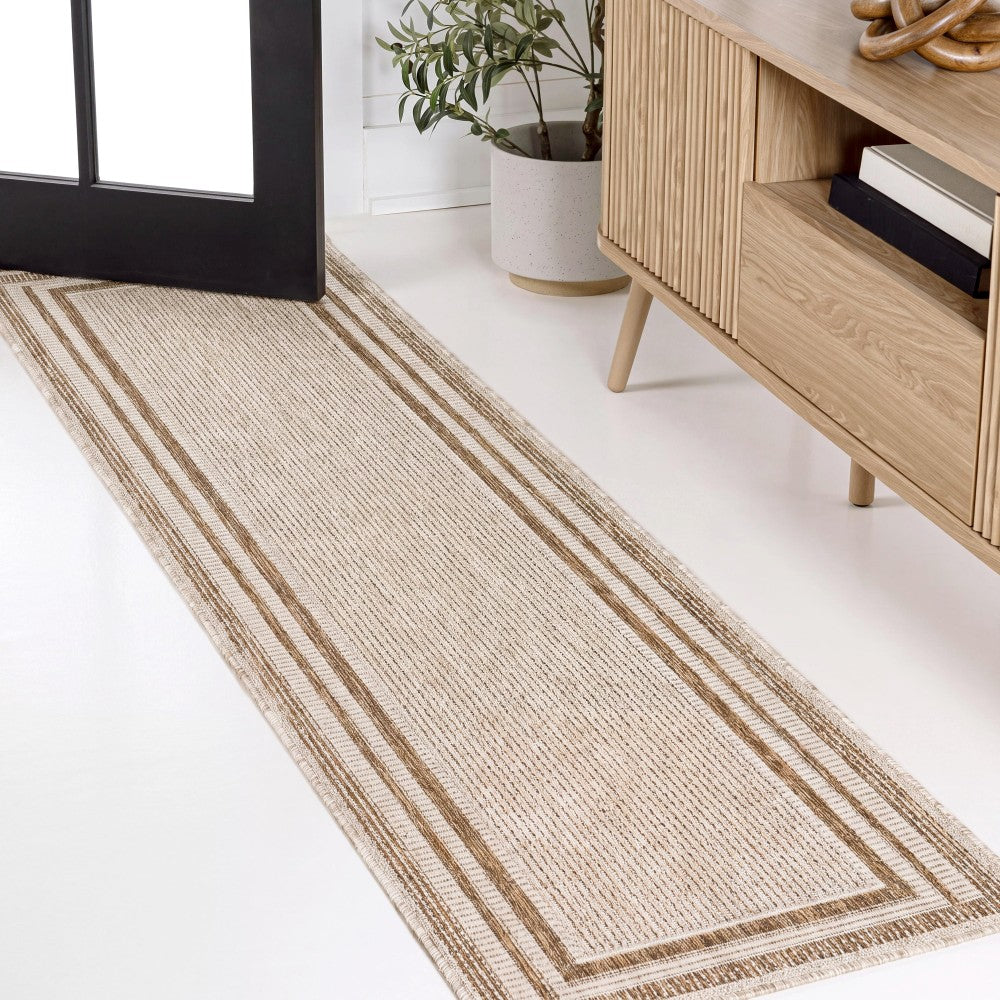 Thin Classic 3-Stripe Border Indoor/Outdoor Area Rug