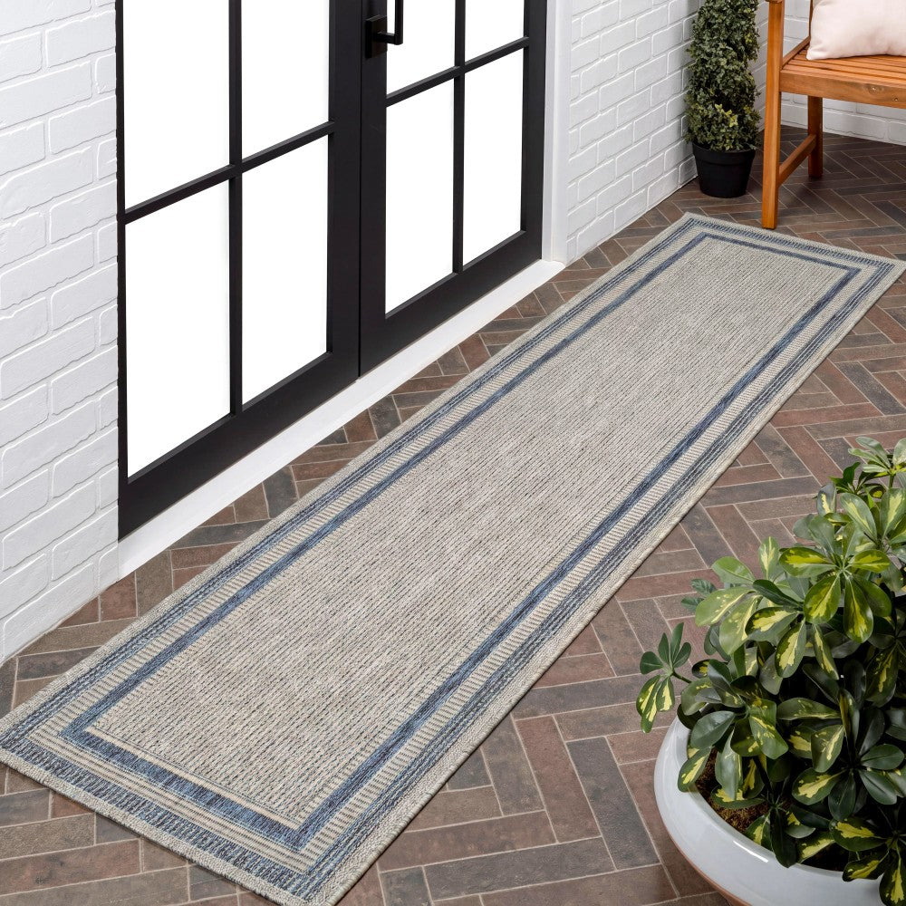 Thin Classic 3-Stripe Border Indoor/Outdoor Area Rug