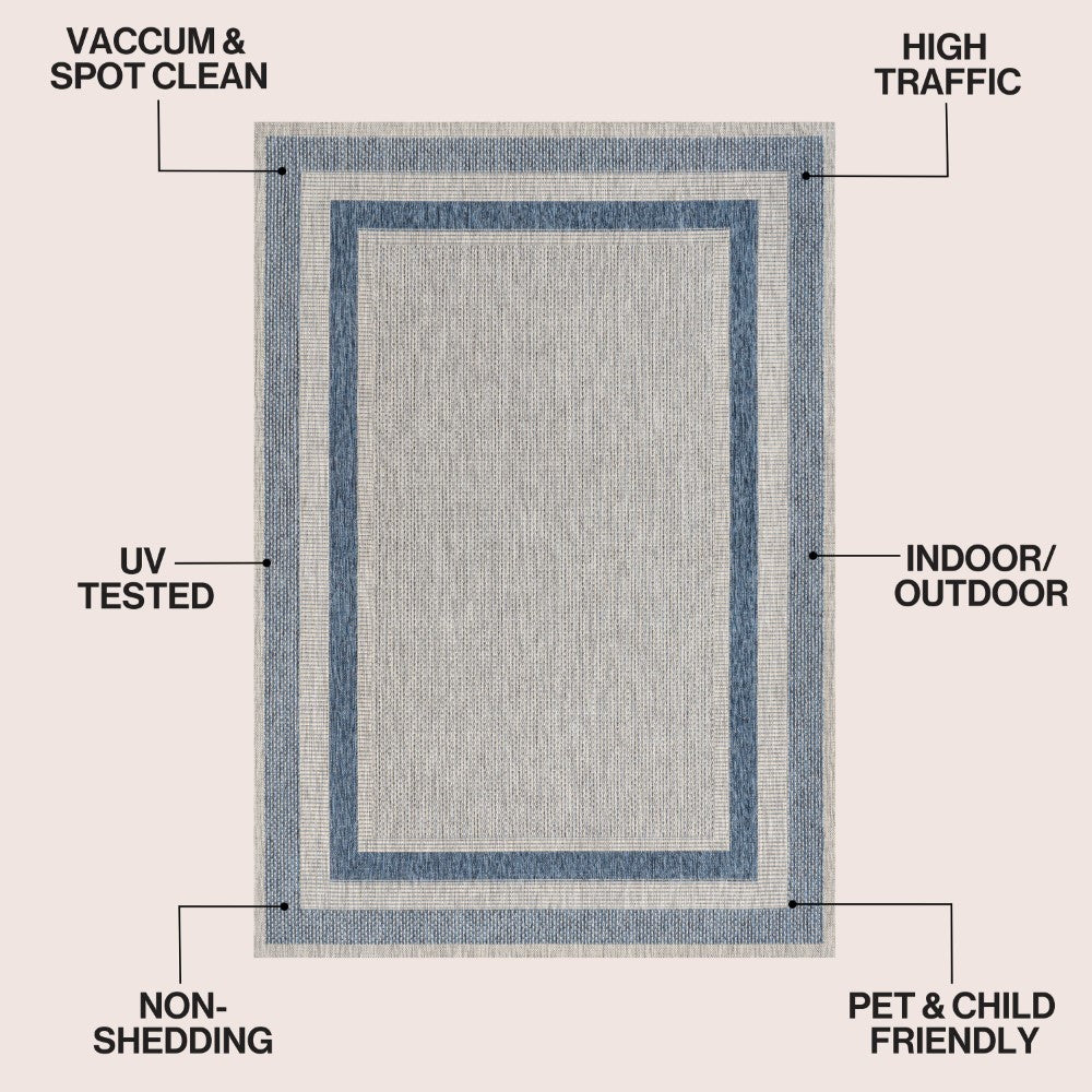 Thin Classic 3-Stripe Border Indoor/Outdoor Area Rug