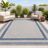 Thin Classic 3-Stripe Border Indoor/Outdoor Area Rug