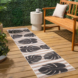Mica Classic Beach Stripe And Monstera Leaf Indoor/Outdoor Area Rug