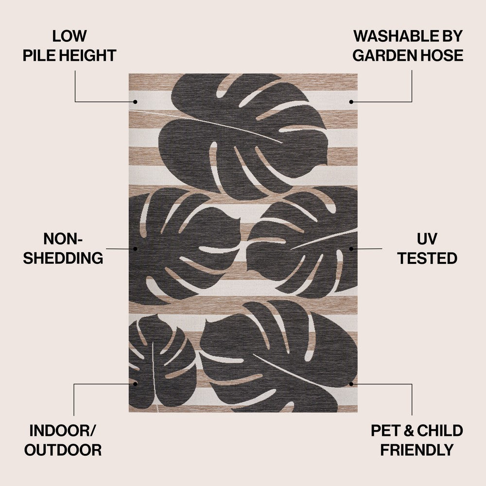 Mica Classic Beach Stripe And Monstera Leaf Indoor/Outdoor Area Rug