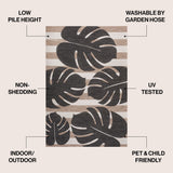 Mica Classic Beach Stripe And Monstera Leaf Indoor/Outdoor Area Rug