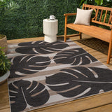 Mica Classic Beach Stripe And Monstera Leaf Indoor/Outdoor Area Rug